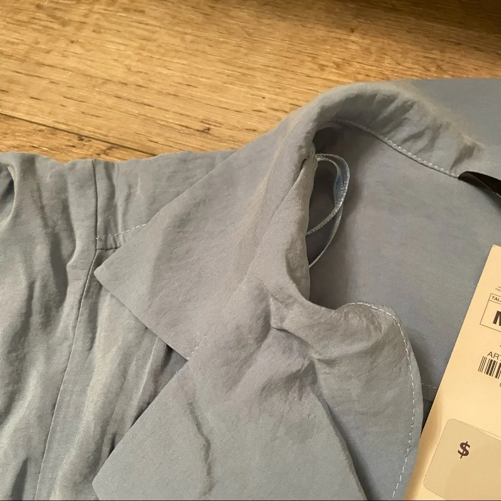 NWT Zara blue short sleeve buttoned up jumpsuit with a tie - Picture 14 of 15